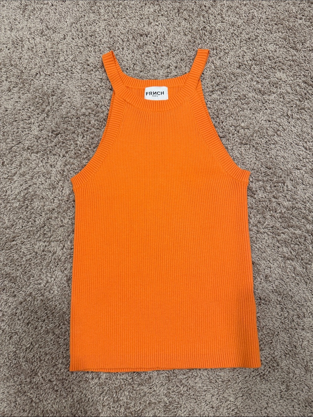 FRNCH Bright Orange Ribbed High-Neck Tank